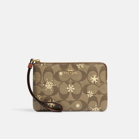 NWT Coach Corner Zip Wristlet In Signature Canvas With Snowflake Print - Picture 1 of 6